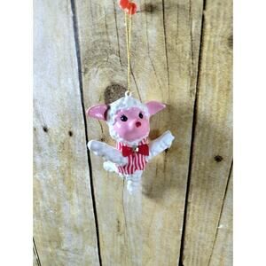 Vtg Christmas Plastic White Red Barber Shop Lamb Singing Tree Ornament